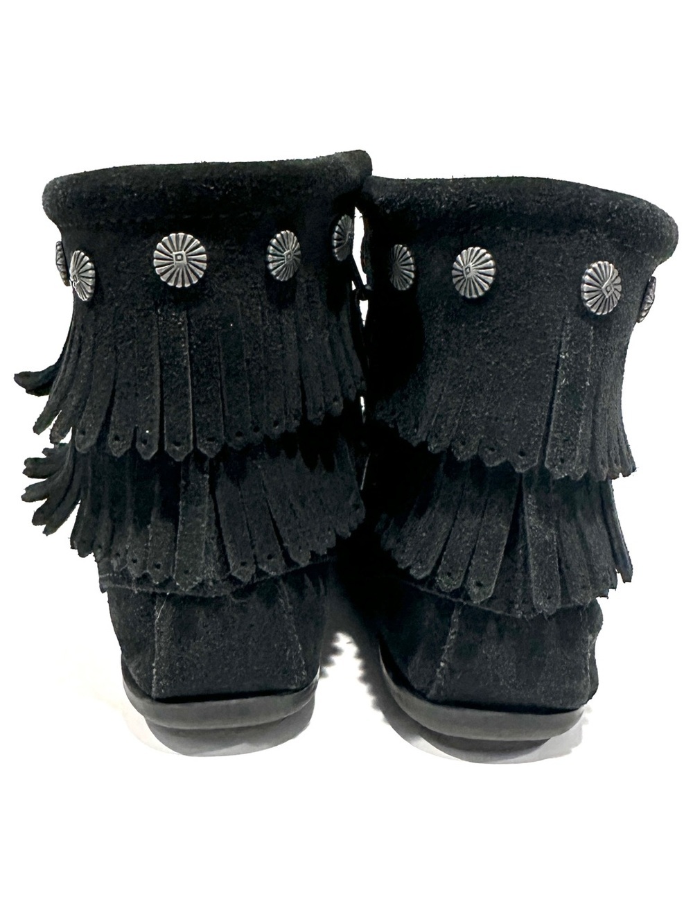 Minnetonka Black Fringe Grommet Detail Ankle Booties - Picture 4 of 8